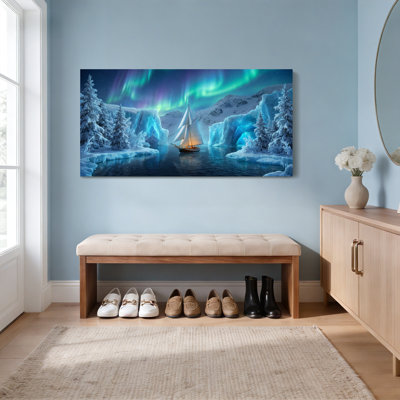 «Northern Lights», paysage arctique, voilier, reproduction d'art sur toile tendue sur toile, ensemble de 1