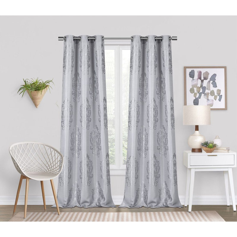 Paire de rideaux semi-transparents, Argent, L 38 po x L 84 po