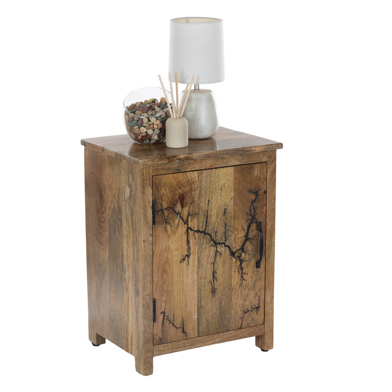 24'' Mango Wood Cabinet with Fractal Burn Finish and Storage Shelves