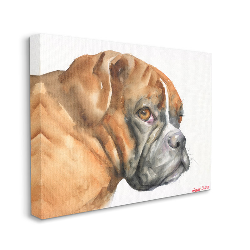 «Boxer Dog Look Back Adorable Pet» par George Dyachenko - Impression sur toile, Toile tendue, H 36 po x l 48 po