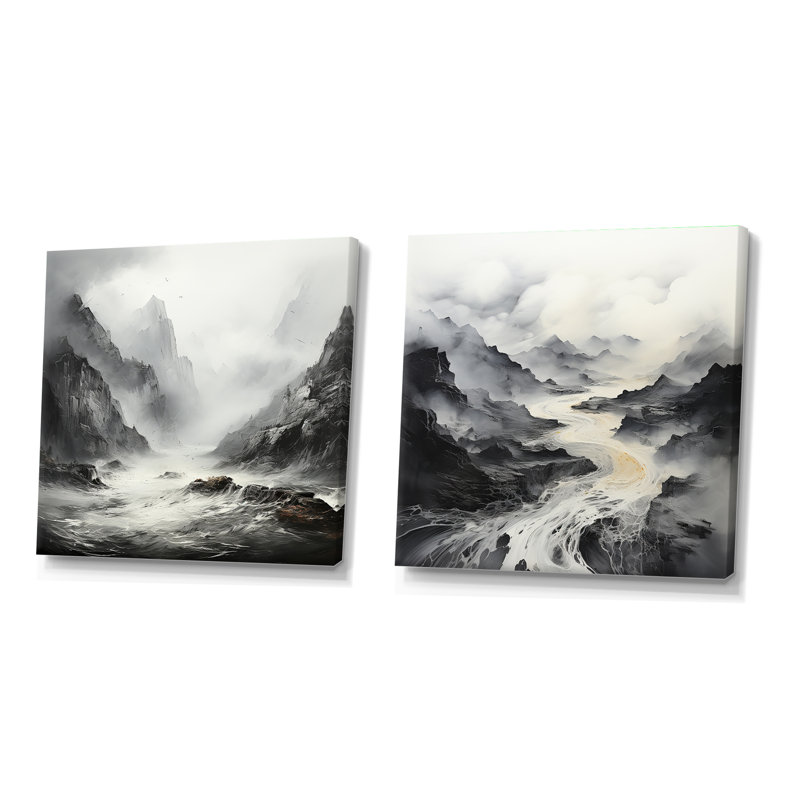 Mystic Mountain River - ensemble de 2 collages carrés, Toile tendue, H 30 po x l 61 po