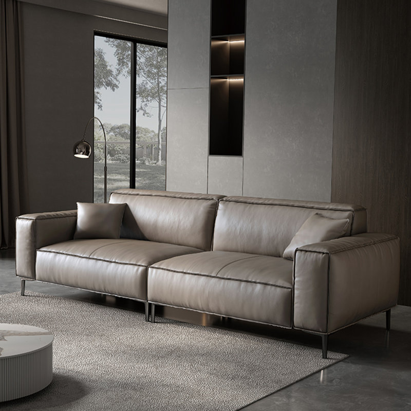 Genuine Leather Modular Sofa, 29.92" H x 110.24" W x 37.4" D, 4, Beige/Gray