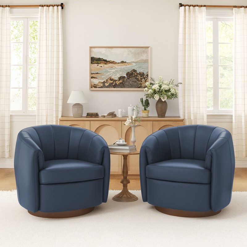 Fauteuil demi-tonneau pivotant en cuir Seraphina, Marine