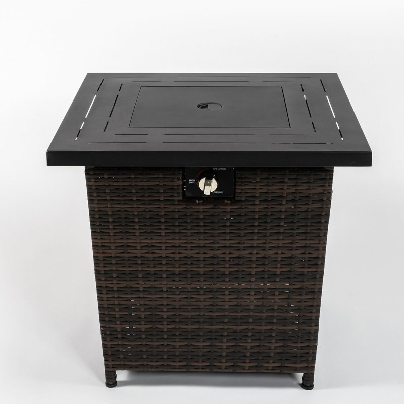 Table de feu 28 po, brun noir, composants en acier, alimenté au propane / alimenté, table de chauffage carrée à sortie de chaleur de 4 400 BTU 28 po, couvercle, alimenté