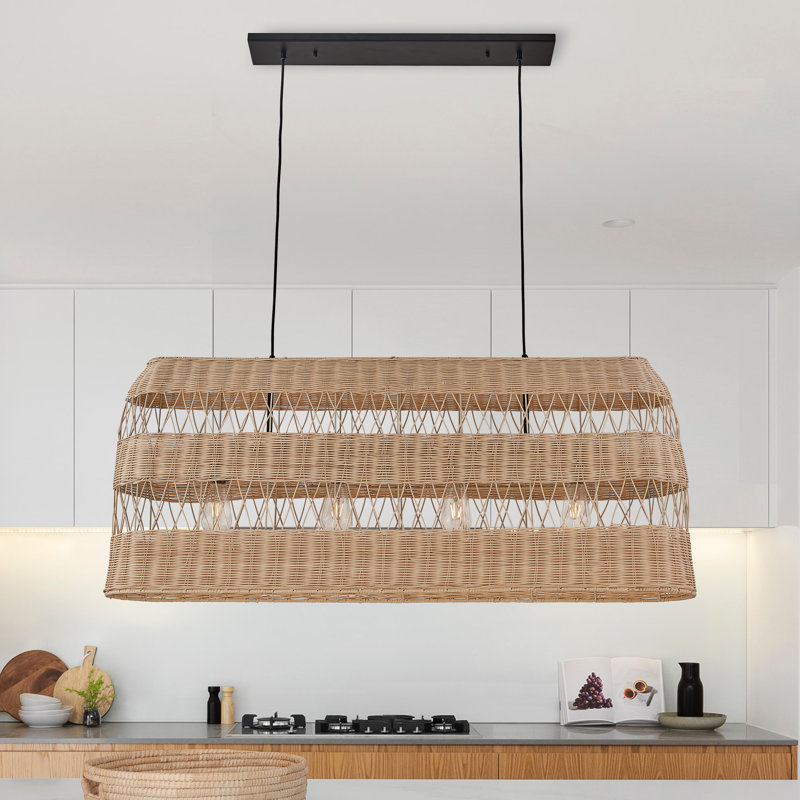 Lustre en bambou tissé à la main 4 lumières 47 pouces