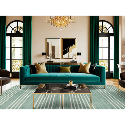  Tapis blanc lavable à rayures écume de mer