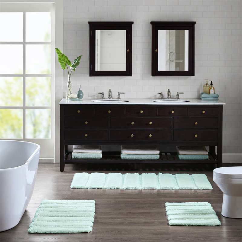 24X58" Bath Rug, 100% Macro-Spun , Stripe, , Fade And Stain , Non-Skid Back, Machine Wash Bathroom Soft, Washable