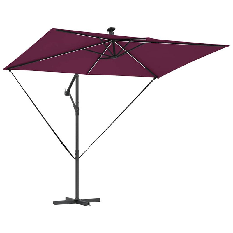 Umbrella with LED Strip Lights Polyester and Aluminium Outdoor Parasol, 254cm H x 200cm W x 200cm D, Red