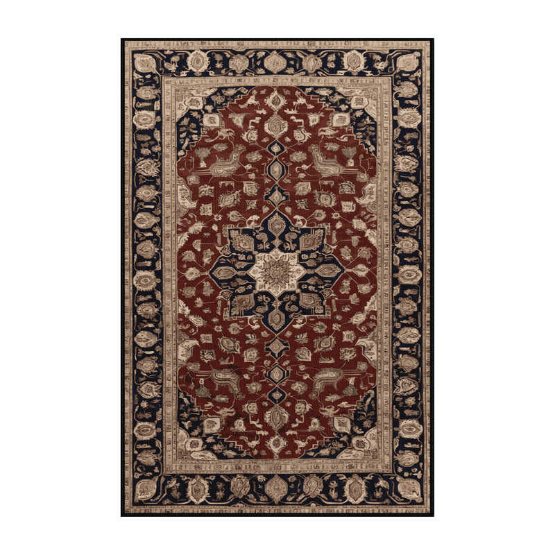 Tapis persan noir lavable à la machine, Rectangle 5 pi x 7 pi