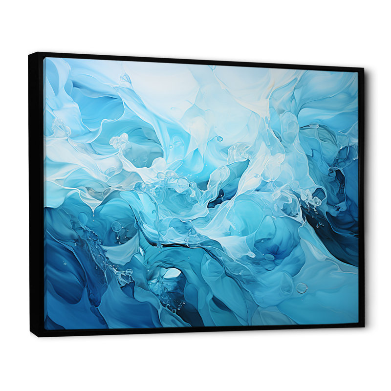 Impression sur toile «Oceanic Rhapsody I - Abstract Impressionism», H 16 po x l 32 po x P 1 po, Cadre flottant noir
