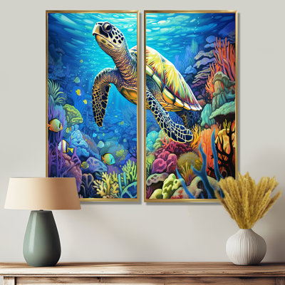 «Blue Sea Turtle World» - art mural bleu