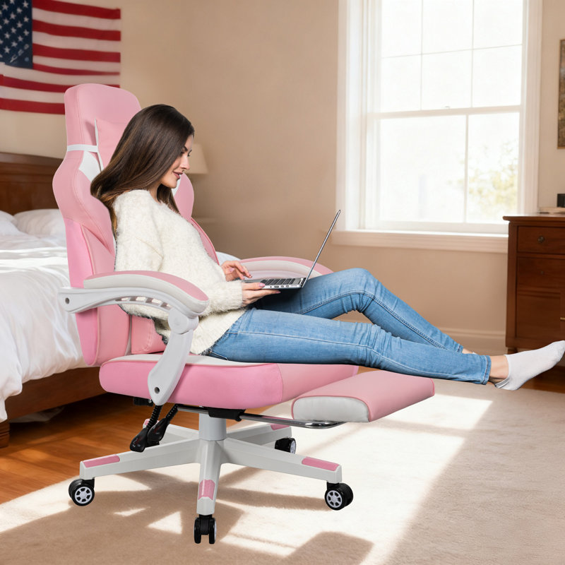 Adjustable Reclining Gaming Chair, Ergonomic Faux Leather Swiveling PC & Racing Computer Chair with Footrest and Lumbar Support