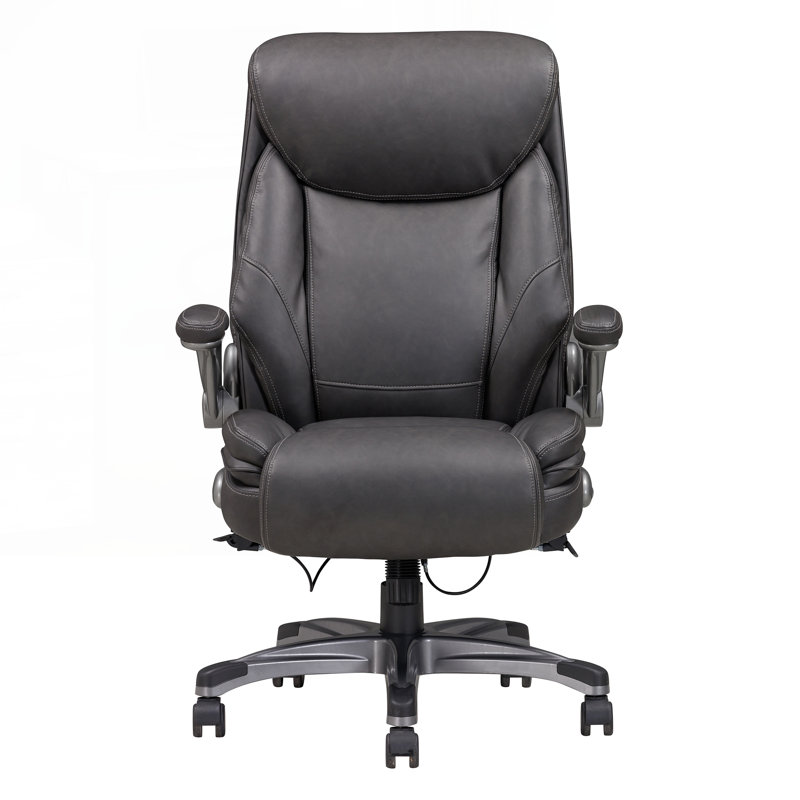 Chaise de bureau classique rembourrée en cuir reconstitué gris avec accoudoirs réglables, hauteur et pivot de 360 degrés, mobilier de bureau