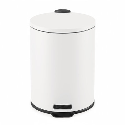 5L/1.3 gal Round Trash Can, Bathroom Wastebasket with Soft-Close Lid | Step Foot Pedal, Removable Inner Bucket, Brushed Stainless Steel, for Office, Bedroom, Toilet, Live Room, Black