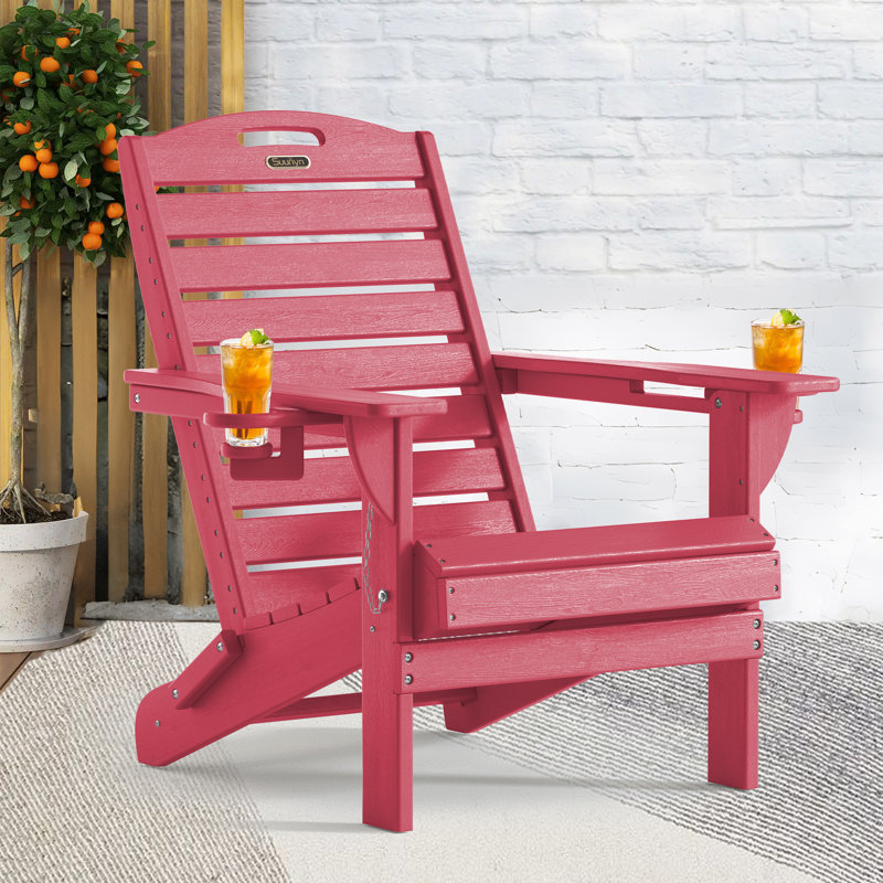 Chaises d'extérieur d'extérieur résistantes aux intempéries en PEHD pliable avec porte-gobelet, Rouge