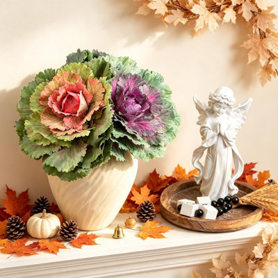 Lot de 2 faux choux d'automne de 30 cm, choux ornementaux artificiels pour jardinières, porche, jardin et terrasse.