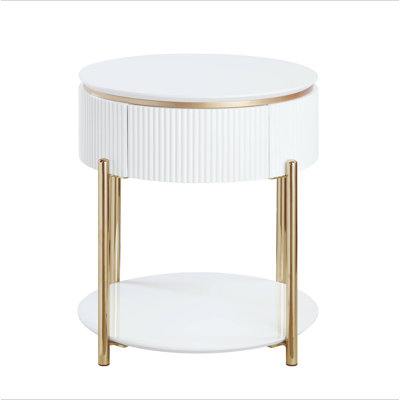 Daveigh White High Gloss & Gold Finish End Table