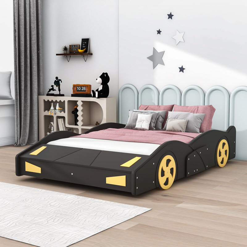 Akkie Platform Storage Bed, Full, Dark Blue/Yellow