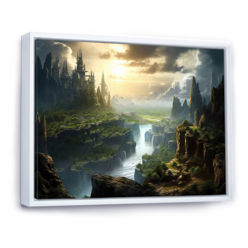 «Fairytale Castle II», reproduction sur toile, Cadre flottant blanc, H 30 po x l 40 po x P 1,5 po