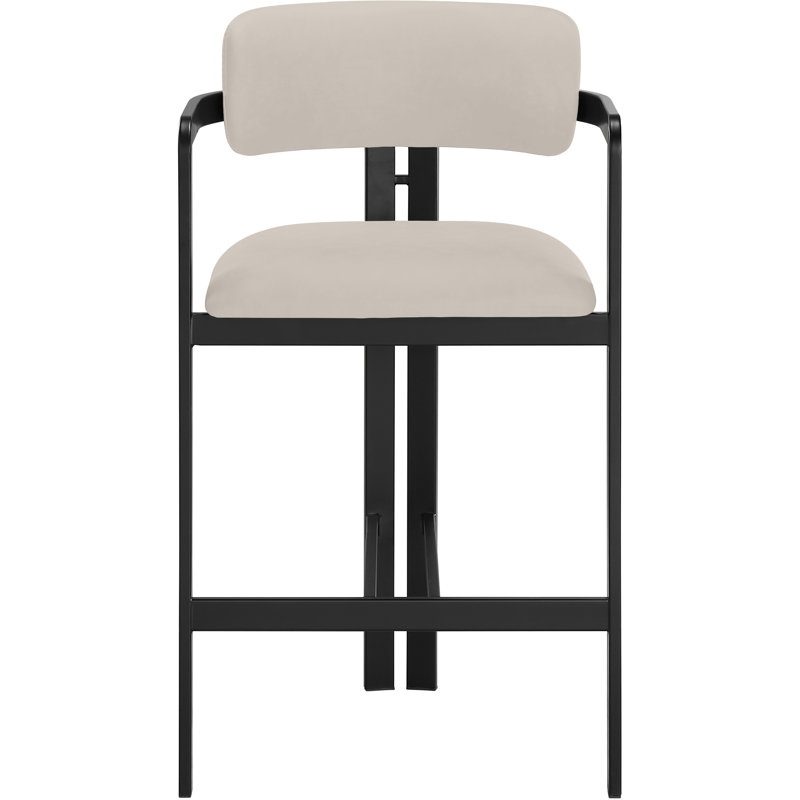 Tabouret de comptoir Asenath, Noir mat, Cuir taupe végétalien