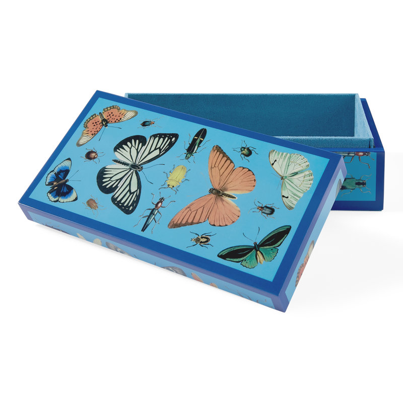 Small Peacock Blue Lacquer Botanist Box with Velvet Interior