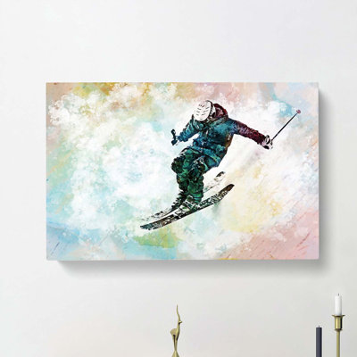 Skiing In Abstract - Wrapped Canvas Painting
