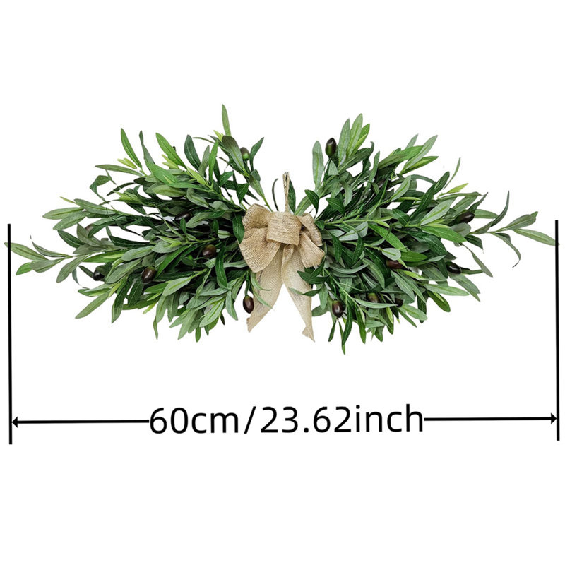 Artificial Olive Greenery Wreath with Olive Leaves Bean for Front Door Farmhouse Wall Window Decor, B