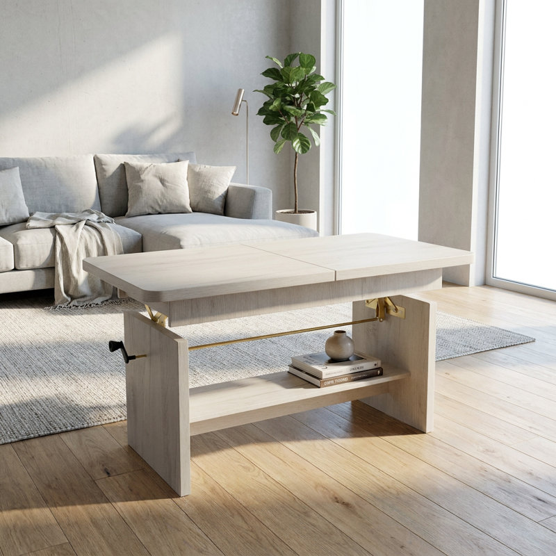 Lift Top Coffee Table with Storage, Kraft Biały