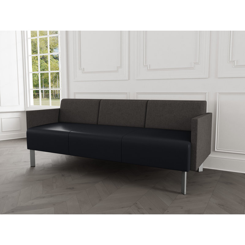 Luxe Lounge Reception Sofa, Silver Steel, Archetype Smoke/Modena Black