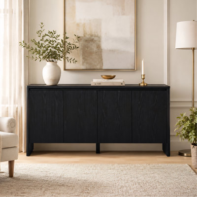 61" Mid-Century Modern Sideboard Cabinet with Real Wood Veneer and Adjustable Shelves