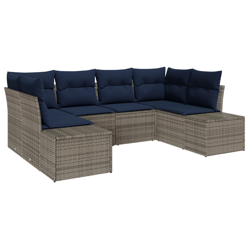 vidaXL Garden Sofa Set with Cushion 6 pcs Grey Poly Rattan, Gray