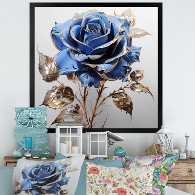 Verre doré et rose bleue III - Art mural rose
