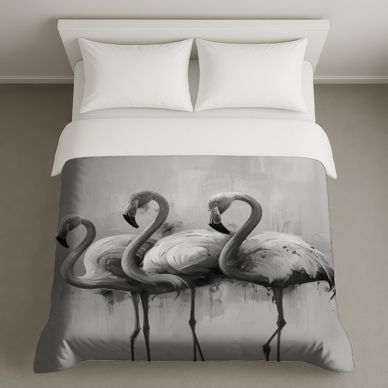 Housses de couette monochromes flamant trio, Très grand lit