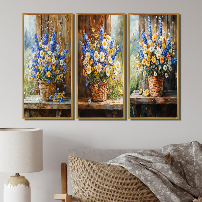 «Country Charm Wildflowers At The Farm I», collection d'art mural traditionnel, H 40 po x l 60 po, Doré