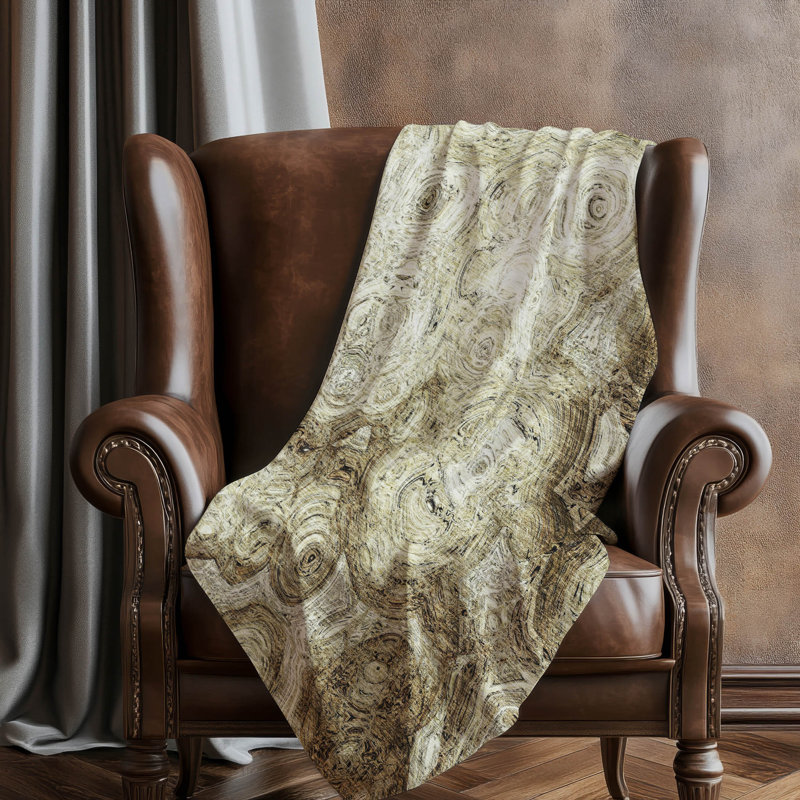 Addison Machine Washable Sherpa ASB579 Circles Throw Blanket, Beige