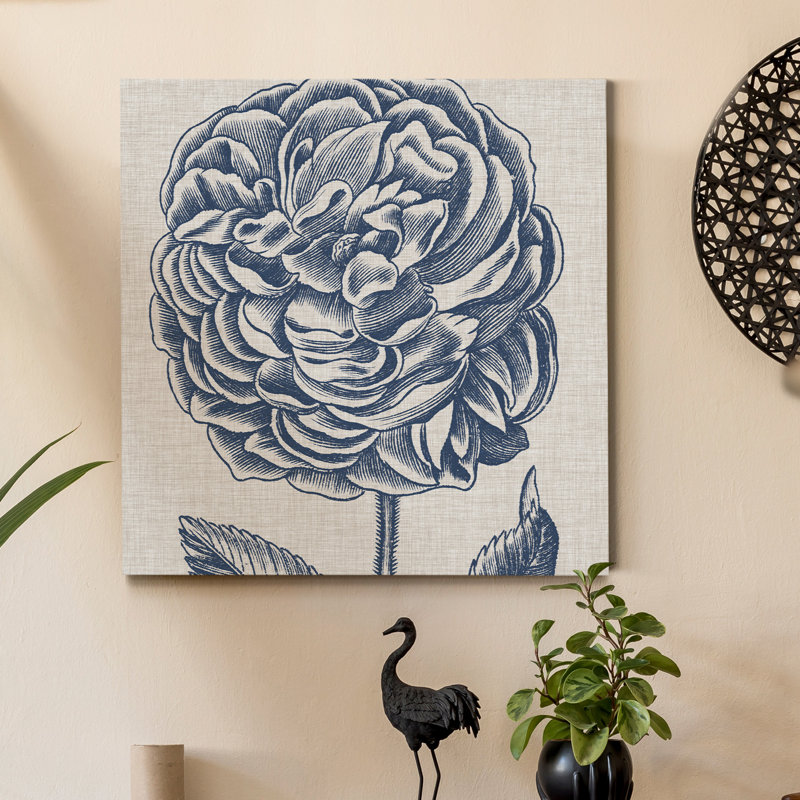 « indigo floral on lin v »-reproduction de peinture sur toile tendue, H 40 po x l 40 po x P 1 po