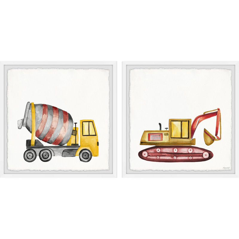 «Gaynell Mixer Truck and Excavator», ensemble de 2 reproductions encadrées, H 12 po x l 12 po x P 1,5 po