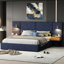 Très grand lit plateforme en velours avec tête de lit à oreilles - Structure tapissier bleu royal moderne (aucun sommier requis)-2059055406