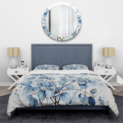 Blue And Grey Leave On Branch III - Leaves Duvet Cover Set