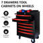 7 coffres à outils en acier - Roulement, verrouillable, armoire de rangement noire et rouge