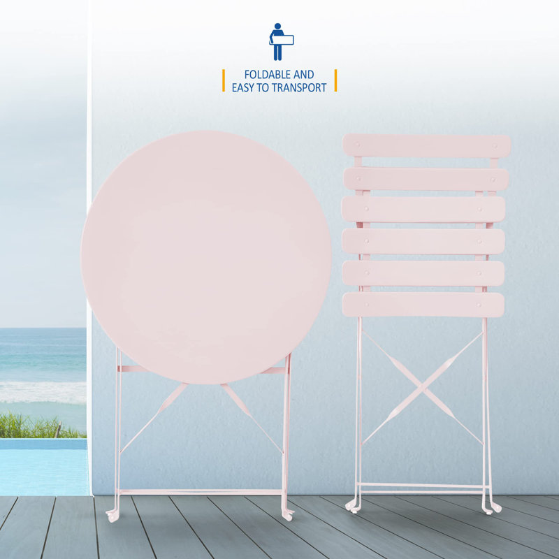 SUNMER 3-Piece Bistro Set with Foldable Table and Chairs, Frosty Pink