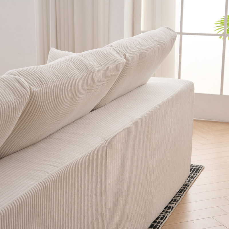 Canapé modulaire Boneless, Velours côtelé beige et blanc