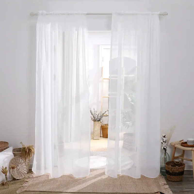 Sheer Curtain Panel Pair, White, 60" W x 84" L