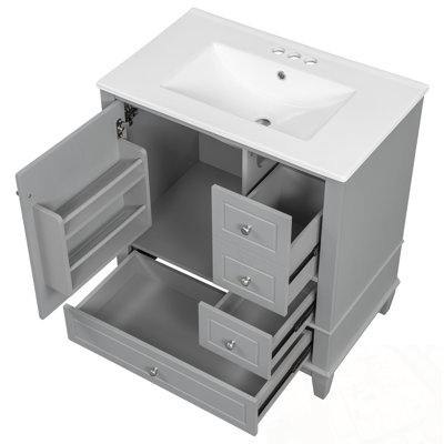 Meuble-lavabo avec lavabo, tablette et trois tiroirs