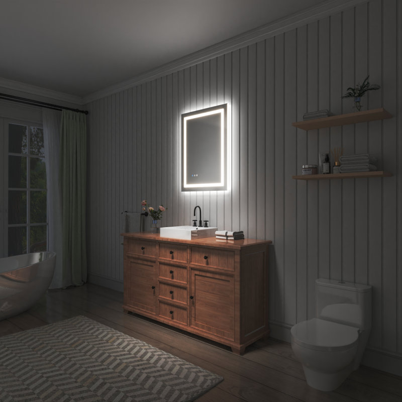 Miroir de salle de bain sans cadre à lumière DEL antibuée avec rétroéclairage et sans cadre, 24 po x 32 po