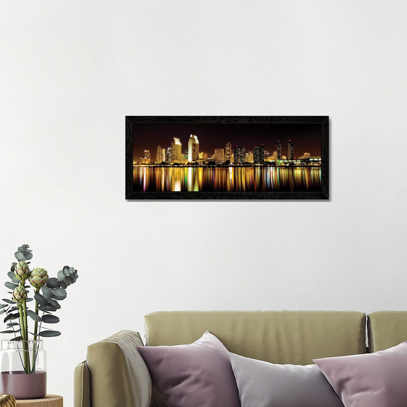 San Diego Skyline by Danita Delimont - Panoramic Print, 30.48 cm H x 91.44 cm W, Black Floater Framed