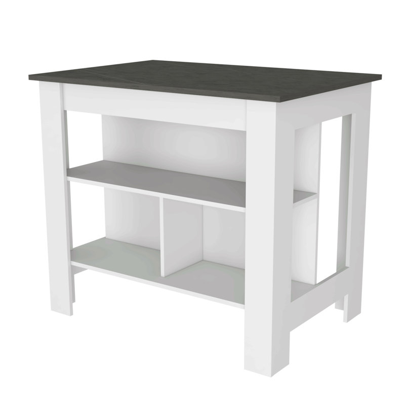 Kitchen Island, Three Concealed Shelves, White