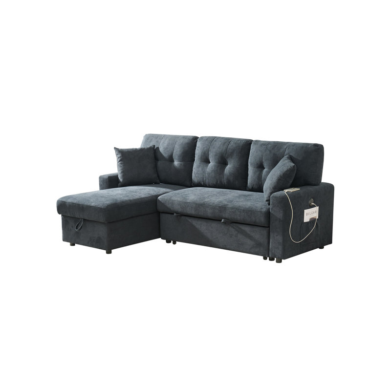 Canapé-lit modulaire en L avec canapé USB et port USB, canapé-lit réversible avec lit escamotable, méridienne avec rangement, canapé-lit pour salon