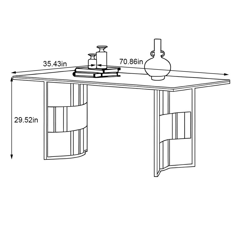 Rectangular rock plate solid wood dining table, 29.52"H x 70.86"L x 35.43"W