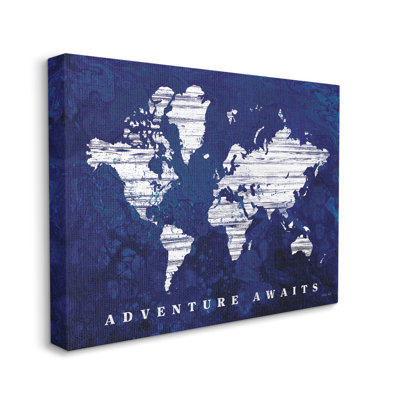 «Adventure Awaits Sentiments», carte du monde bleu marine par Cindy Jacobs - impression